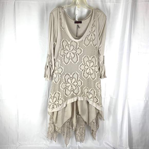 Dresses & Skirts - Midi boho layered cream neutral dress Italian made